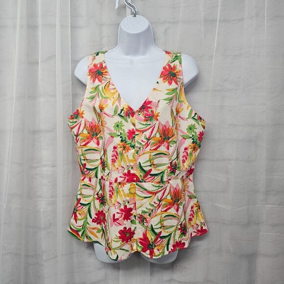 J. Crew Pink Green Floral Tropical Tank Linen Blend Beach Boho 12 - Picture 1 of 13